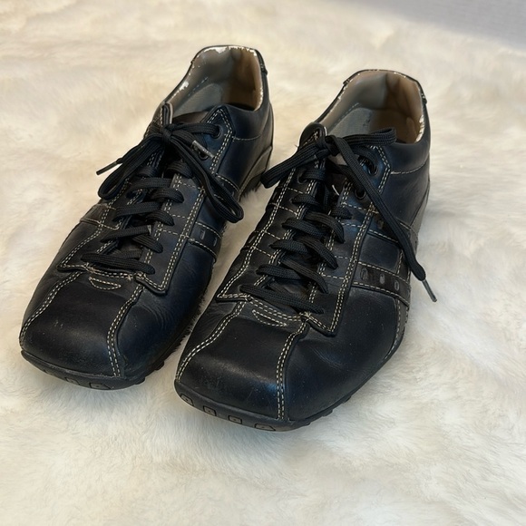 Sketchers black with brown stripes, leather upper,  sz 10 - Picture 1 of 9